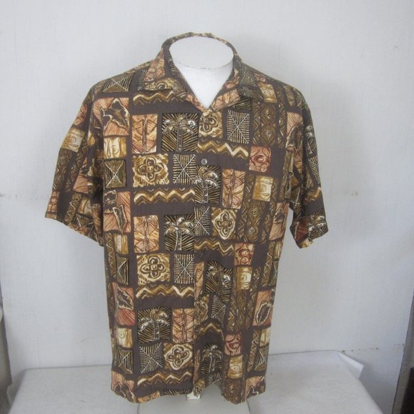 Kona Kai vtg Men Hawaiian camp shirt p2p 24 L aloha luau tropical tribal brown - Picture 3 of 7